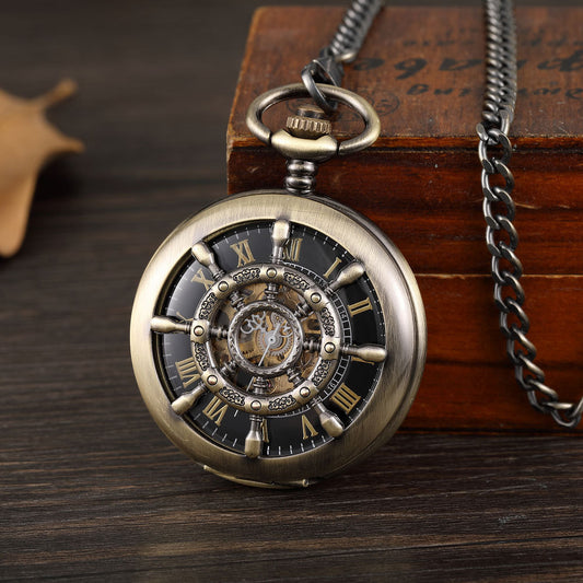 Round Carved Digital Lace Mechanical Pocket Watch